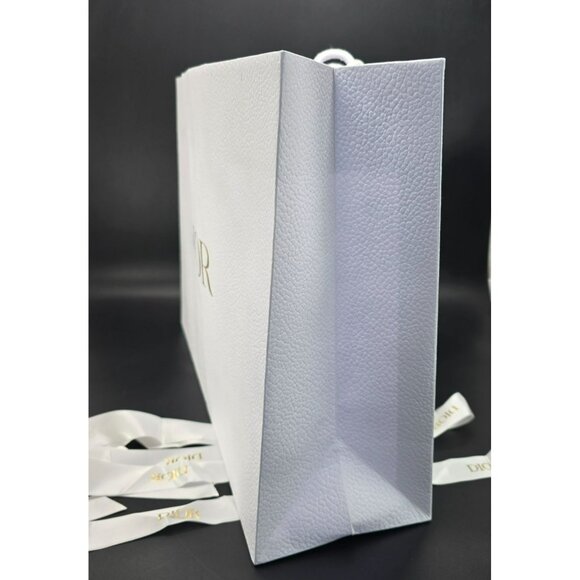 Dior White Textured Paper Shopping Bag With Gold Logo & Ribbons VR1025 - Picture 4 of 7